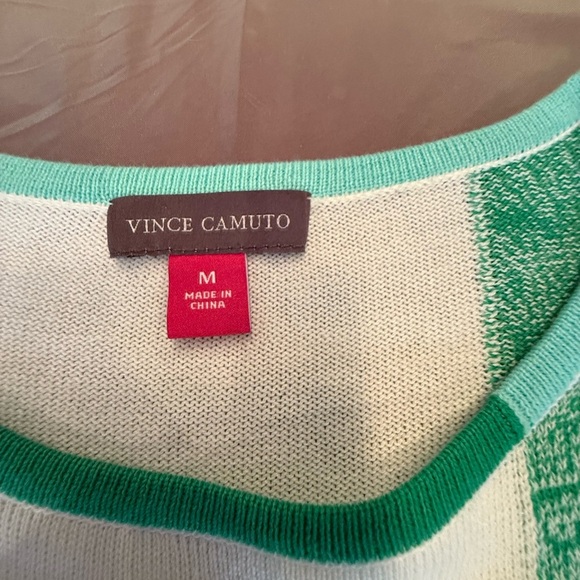 Vince Camuto Green/White Colorblock Long Sleeve Sweater Size Medium - Picture 5 of 10